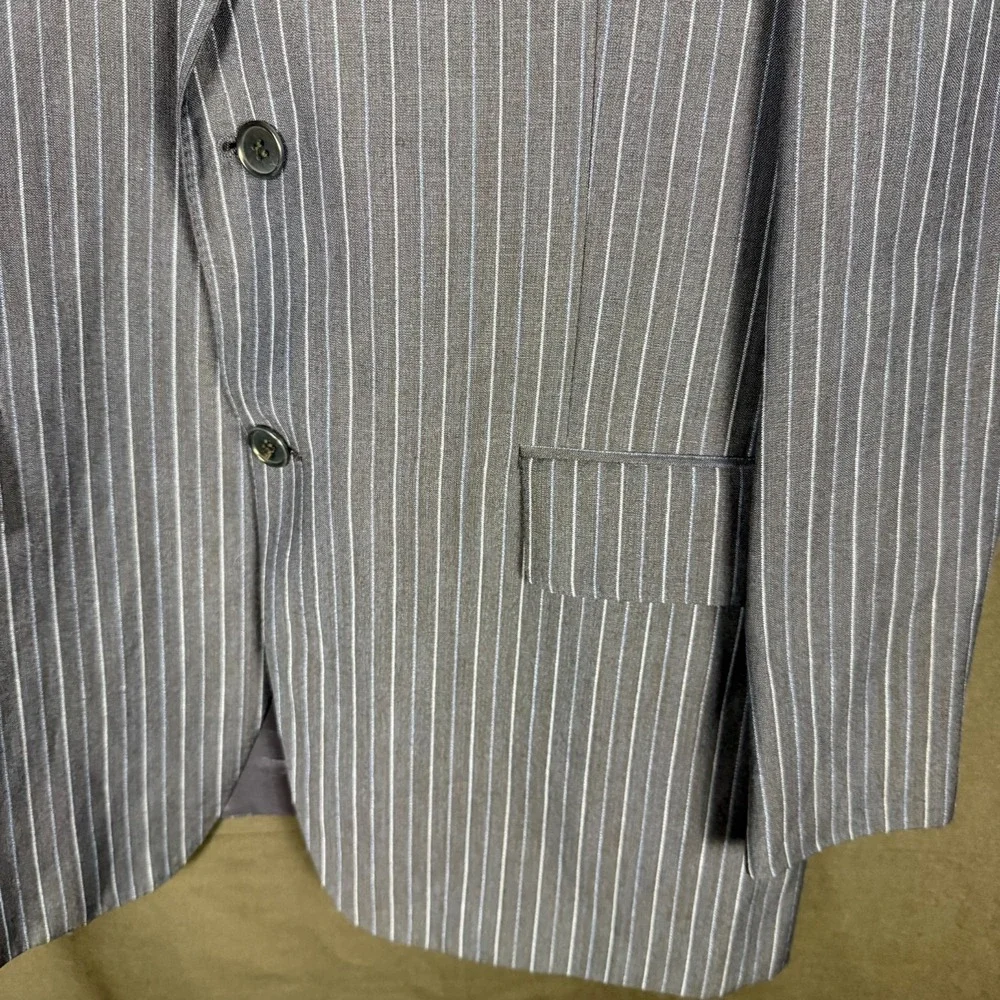 Faconnable Navy Pinstripe Wool Linen Blazer Sz 51 IT/41R Italy Summer - Picture 5 of 15